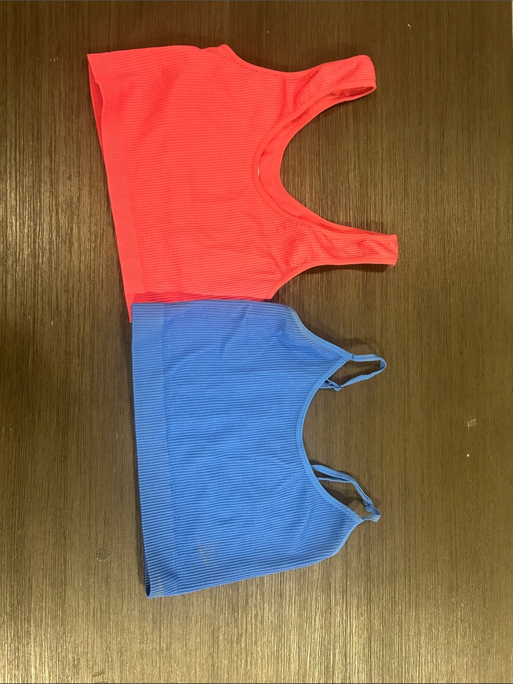 Set of Two Ribbed Tank Tops in Coral and Royal Blue